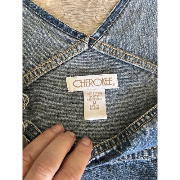 Cherokee Vintage 90's Y2K Grunge Phoebe Midi Denim Dress Overall Jumper Sz M - Picture 3 of 12